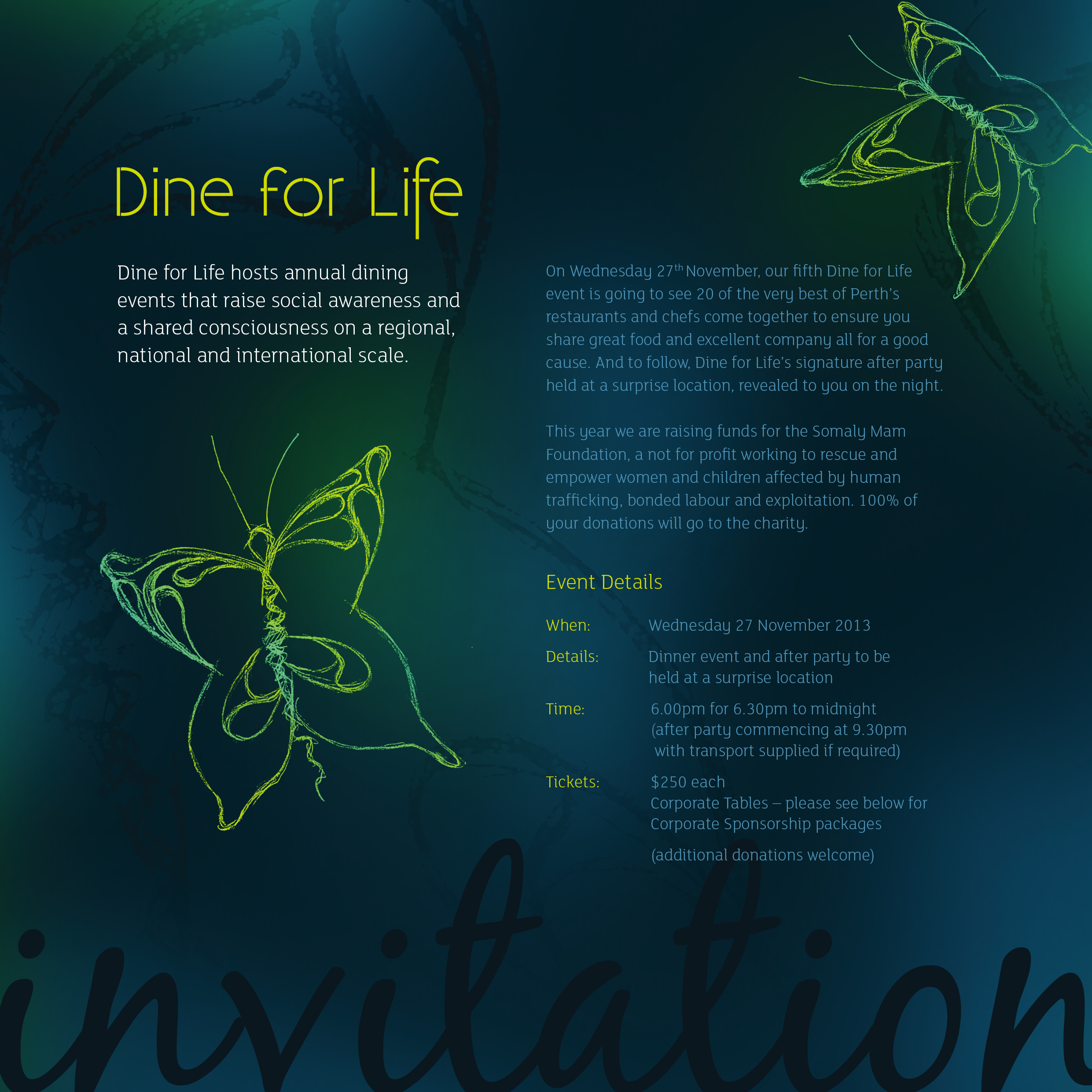 Dine For Life Dinner invitation Perth